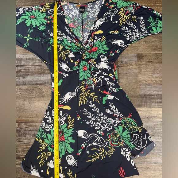 Colcci Brazil Twist Front Mini Dress Small Black Floral Stretch Bodycon - Picture 6 of 6